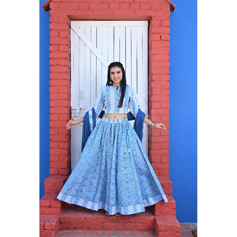 Lehenga choli crop top & skirt (light blue)