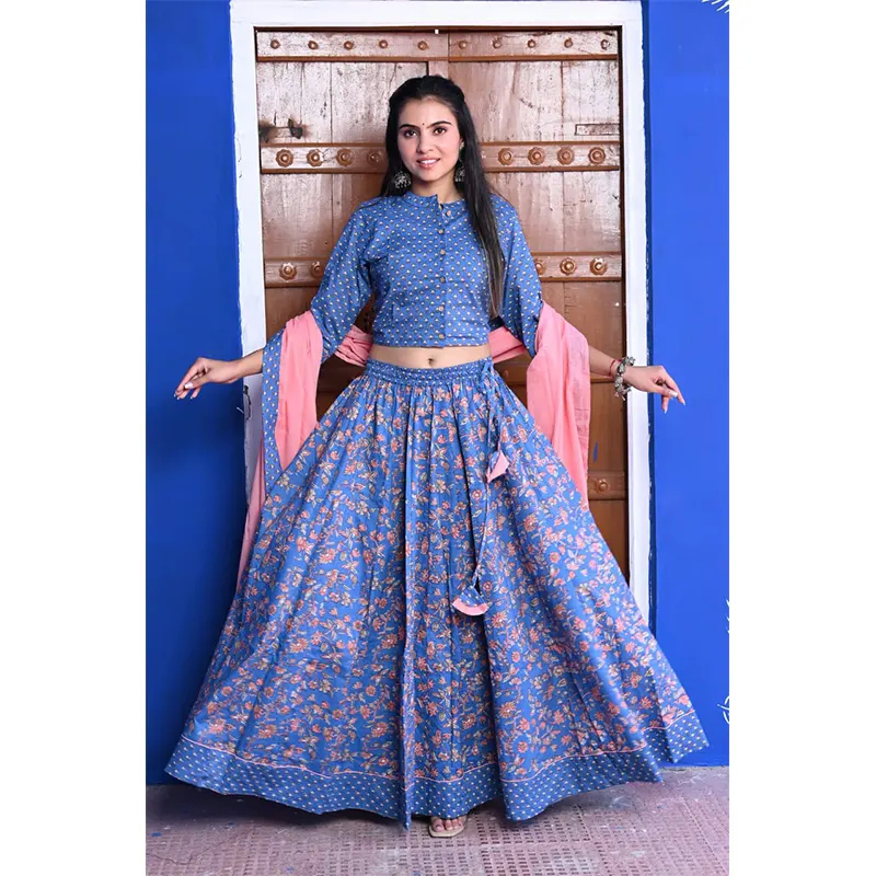 Lehenga choli crop top & skirt (blue)