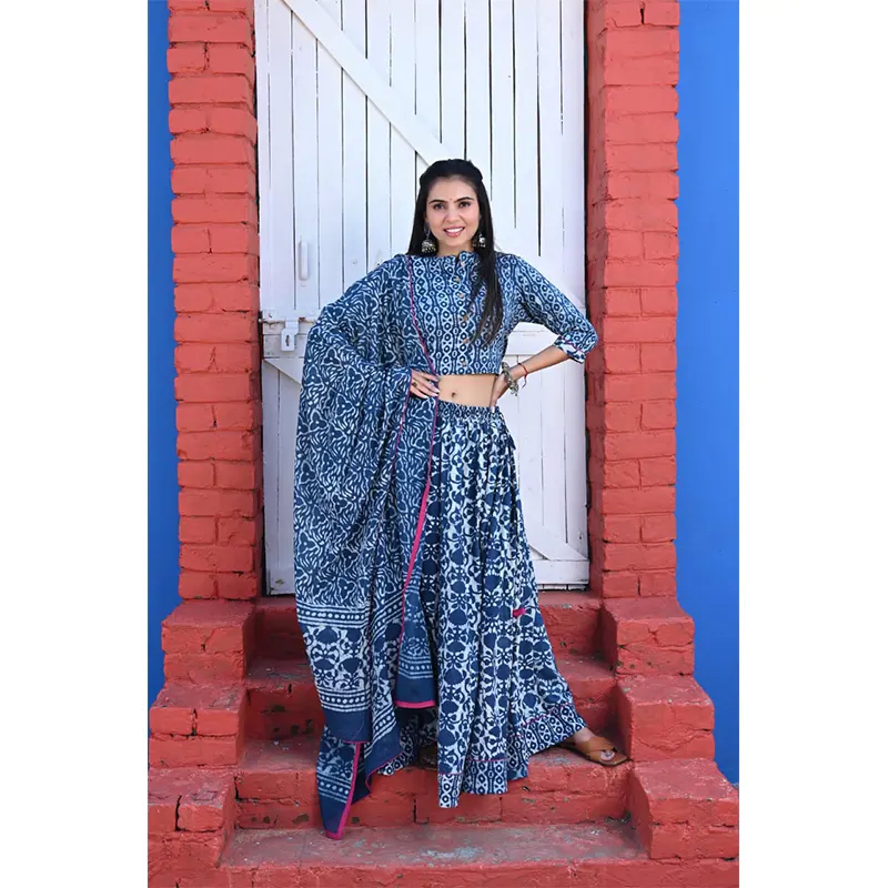 Lehenga choli crop top & skirt (navy blue)