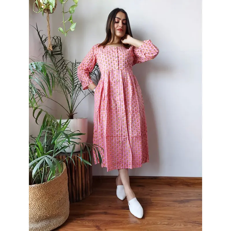 bagru printed one piece dress(pink)