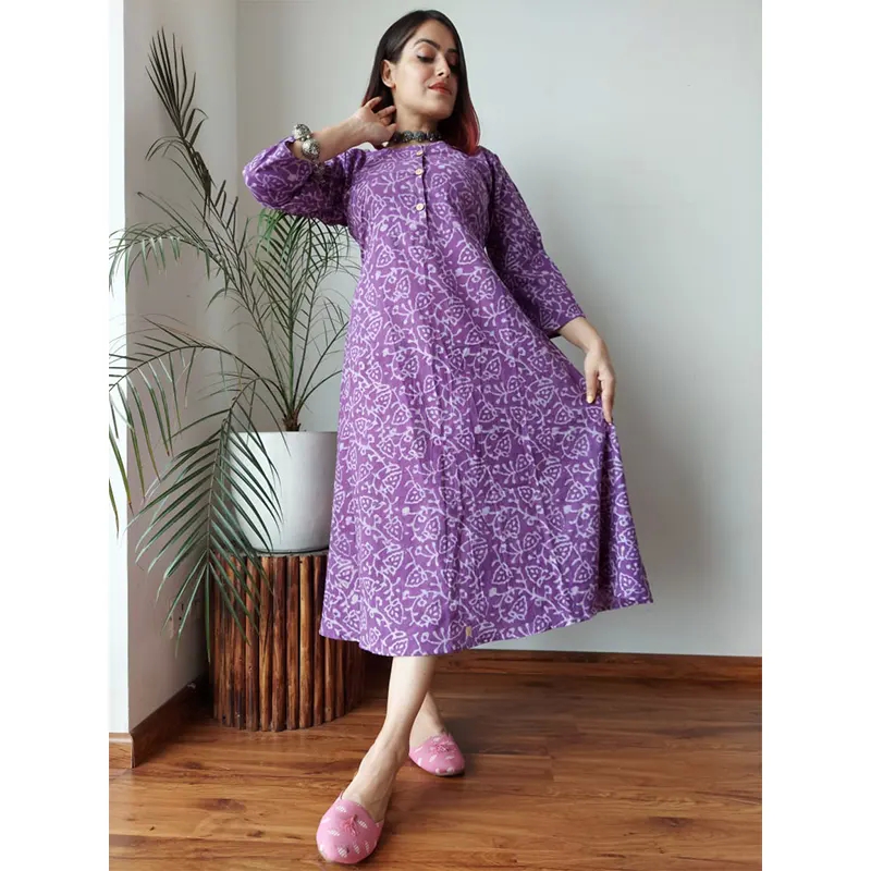 bagru printed one piece dress (violet)