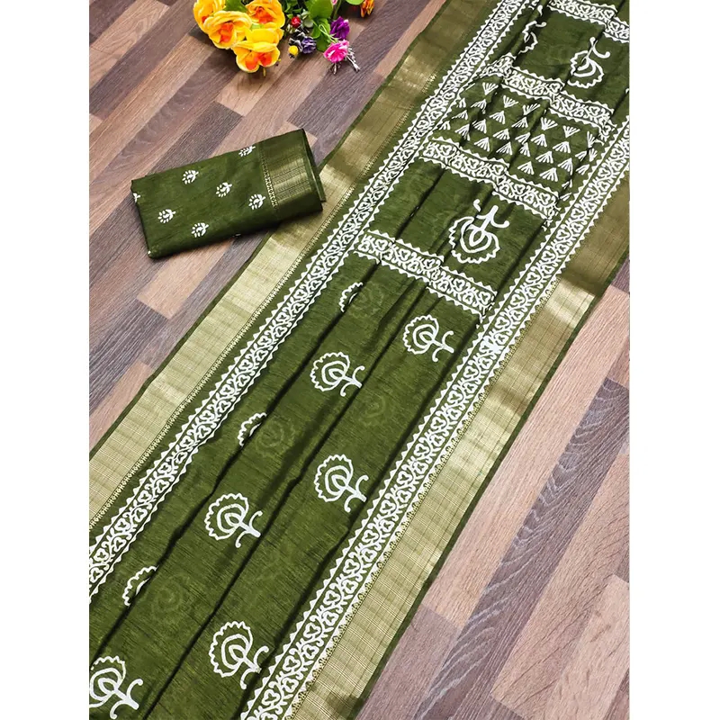 cotton silk saree with batik print