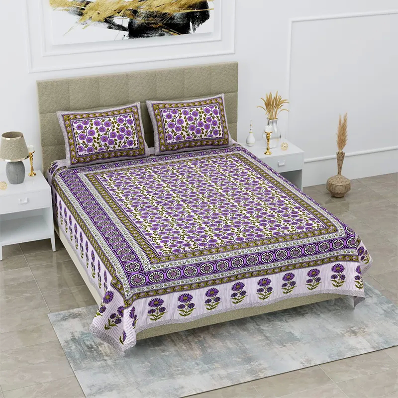jaipuri Printed King Size BedSheets(violet)
