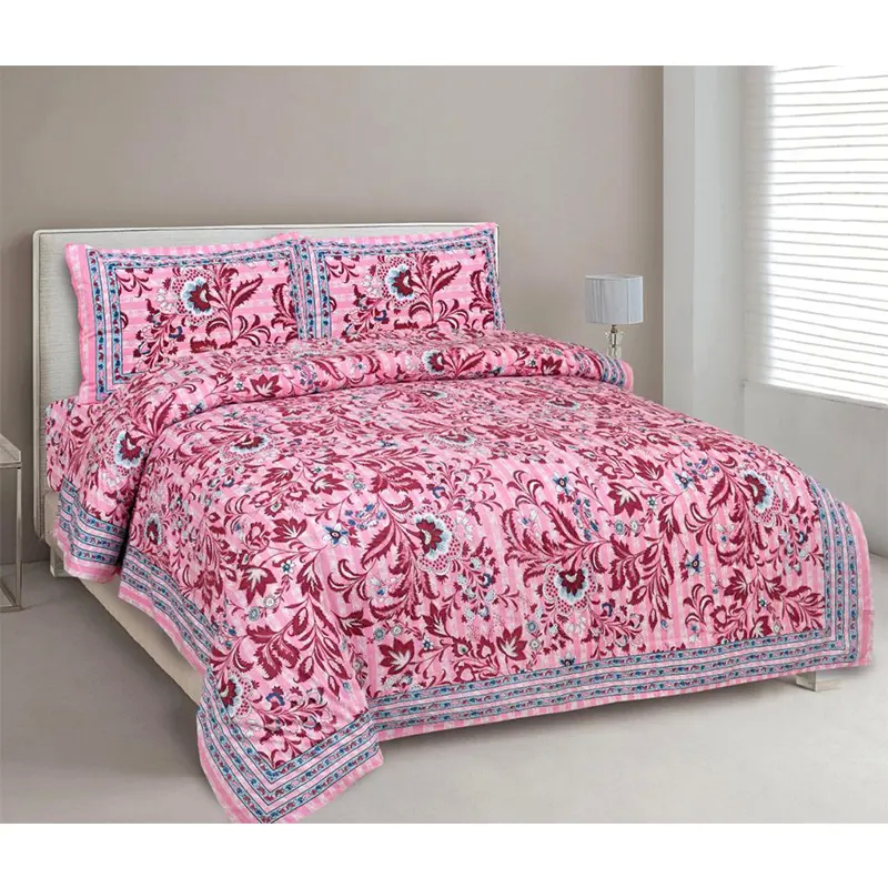 jaipuri Printed King Size BedSheets(pink)