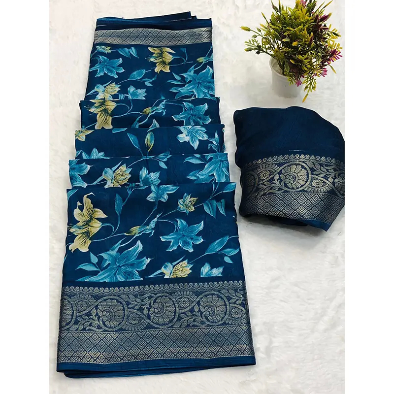 Beautiful floral print dola silk saree