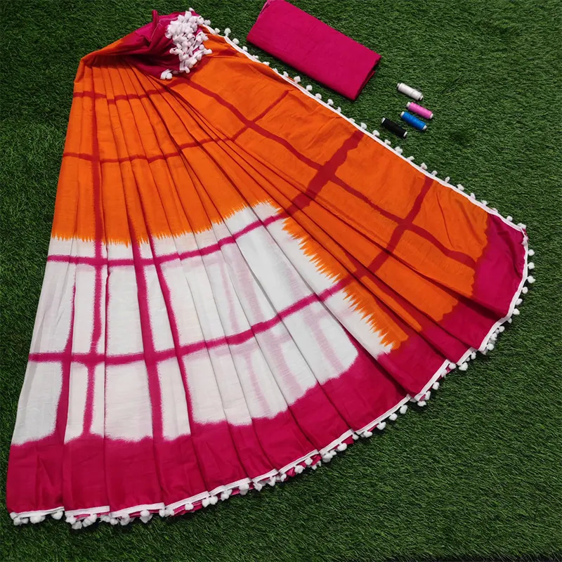 Hand block printed COTTON MULMUL sarees(multi color)
