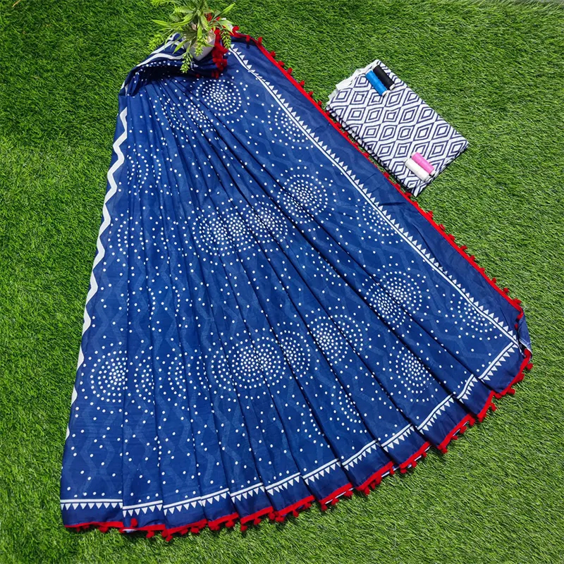 Hand block printed COTTON MULMUL sarees