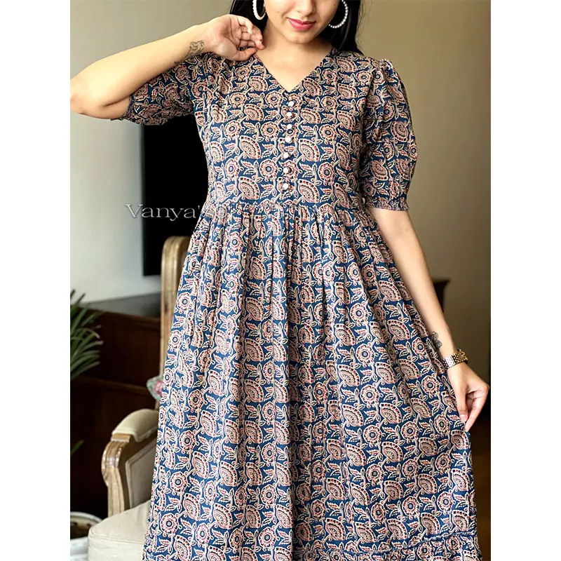 hand block cotton printed gown